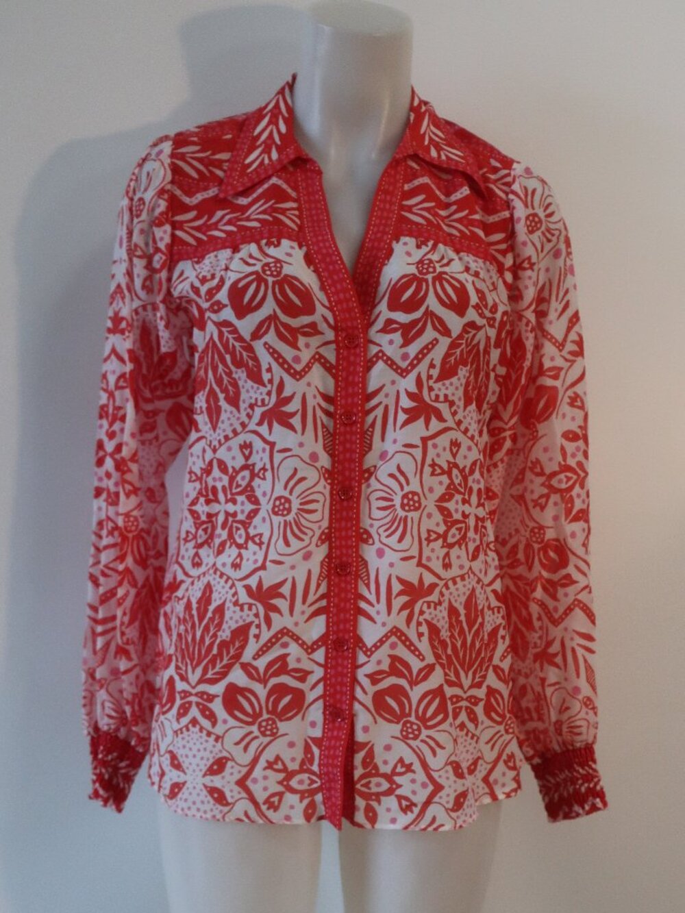 NWT Womens Hale Bob (Item- 28) Red White Pink Silk Cotton Marceline Shirt Top S